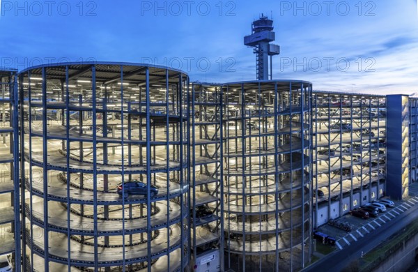 Düsseldorf Airport, German Air Traffic Control Tower, DFS, car park, North Rhine-Westphalia,