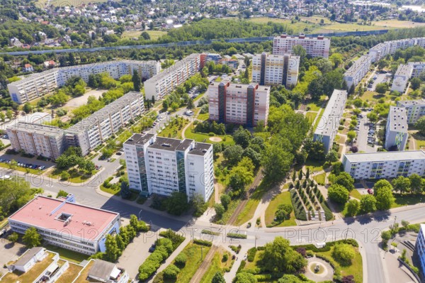 Aerial view of the new development area Dresdner Straße, in the foreground the primary school