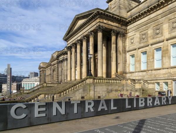 Portico entrance Neoclassical architecture of World Museum, Central Library buildings, city centre