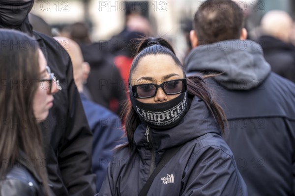 The neo-Nazi group Jung und Stark, JS, demonstrates in the city centre of Essen, demanding the