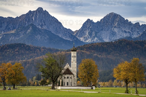 The baroque Coloman Church or St Coloman near Schwangau, Allgäu, Bavaria, Germany, Europe