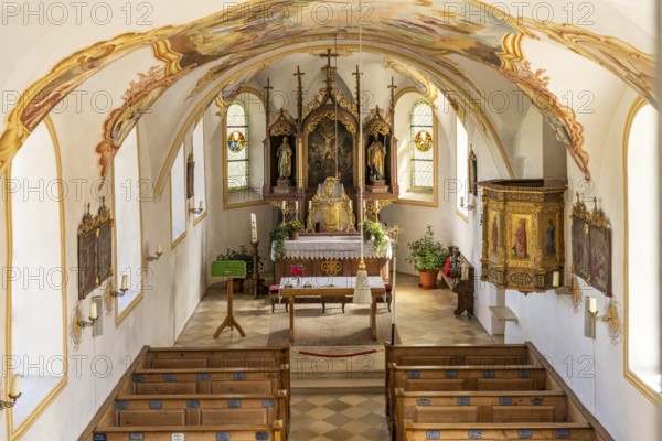Interior of the branch church of St Andreas in Thalkirchen, Bad Endorf, Bavaria, Germany, Europe