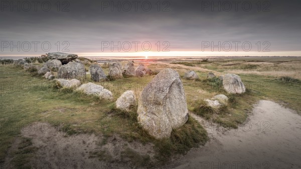 Sunrise at the Harhoog barrow on the island of Sylt, Keitum Germany