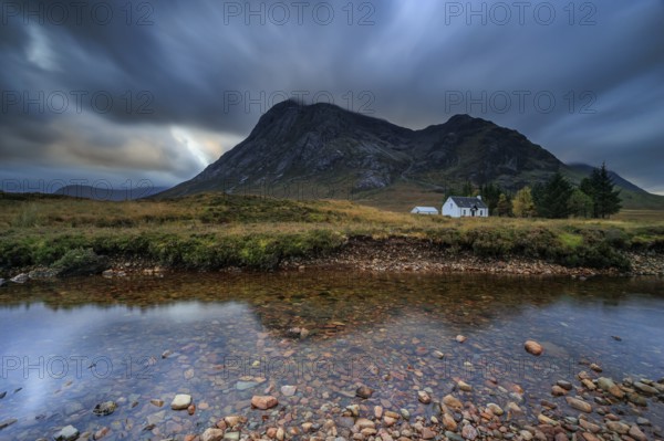 Wild river, cloudy mood, hut, cottage, long exposure, autumn, mountains, Lagangarbh Cottage,