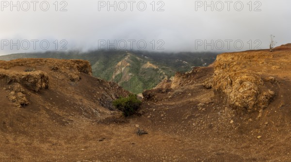 Different coloured rock layers in the rock, red earth, erosion, La Gomera, Canary Islands, Spain,