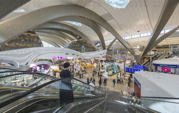 Abu Dhabi Airport, Zayed International Airport with passengers. Duty free shop. The new Terminal A