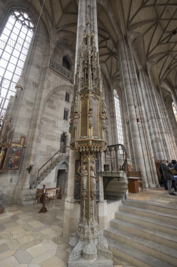 Late Gothic sacrament house in the late Gothic hall church of St George, Dinkelsbühl, Bavaria,
