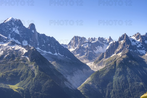 Mountain landscape with mountain peak Grandes Jorasses and glacier Mer de Glace, Mont Blanc massif,