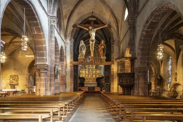 Interior of the Church of the Holy Cross Invention-de-la-Sainte-Croix in Kaysersberg, Alsace,