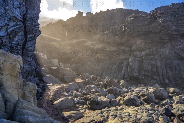Basalt rocks at the Charco de la Laja natural swimming pool, El Hierro, Canary Islands, Spain,