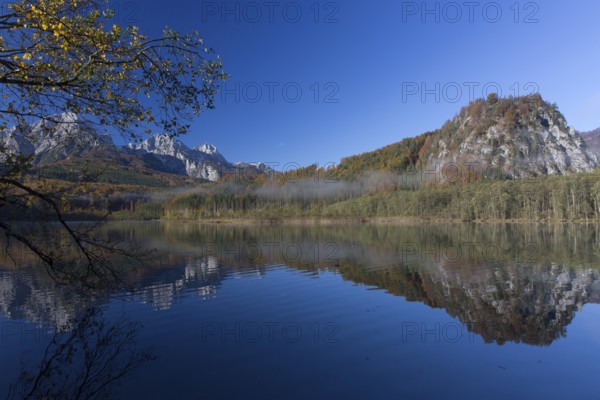 Autumn mood at lake Almsee, Grünau, Austria, Totes Gebirge, Europe