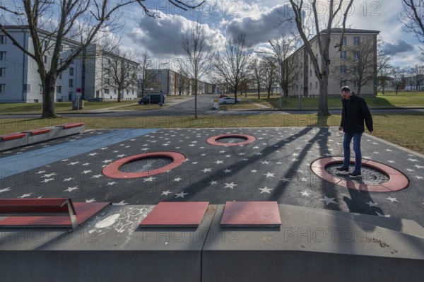 Playground with integrated trampolines on the site of the former American Leighton Barracks, now