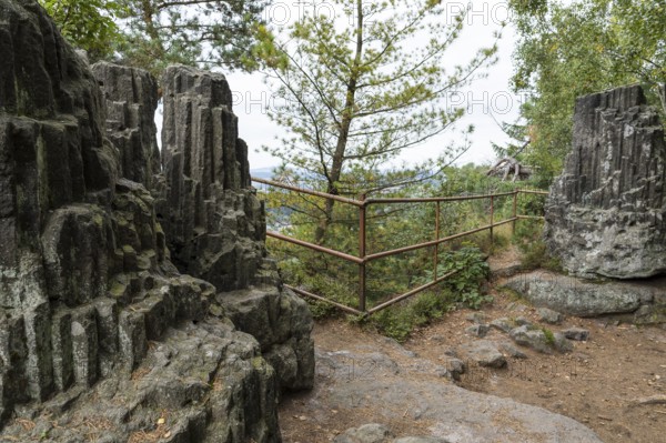 Large and small organ rock formation on the nature trail through the millstone quarries near