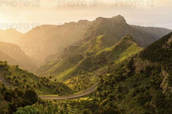 View of the Barranco Juan de Vera in the morning at the golden hour. Near Mirador Degollada de