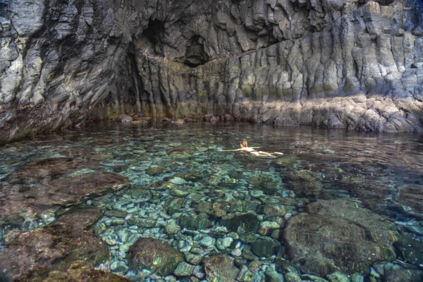 The natural volcanic pool Charco de la Laja, El Hierro, Canary Islands, Spain, Europe