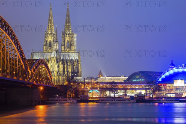 Hohenzollernbruecke, Cologne Cathedral, Central Station and Musical Dome, Cologne, North
