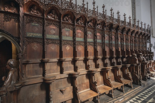 Late Gothic choir stalls from 1507, St Martin, Memmingen, Bavaria, Germany, Europe