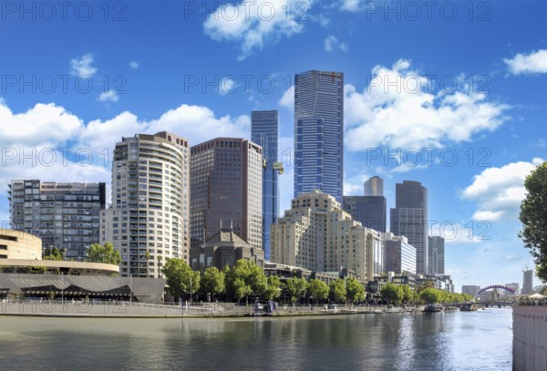 Australia scenic Melbourne downtown skyline panorama near Yarra River and financial business center