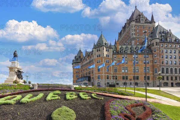Canada, Chateau Frontenac in Quebec historic center with panoramic views of Saint Lawrence River,
