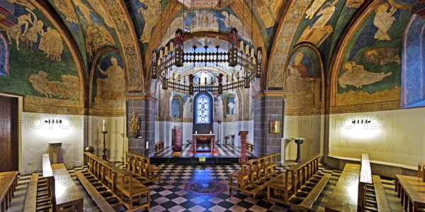 St. Maria and Clemens, Romanesque double church, lower church, view into the choir with ceiling