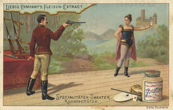 Picture series specialities theatre, art shooter, Liebig picture, digitally restored reproduction