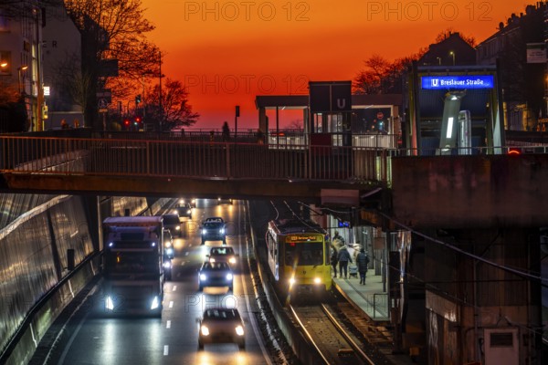 Motorway A40, Ruhr expressway, heavy traffic jam, rush hour, city passage in Essen, underground