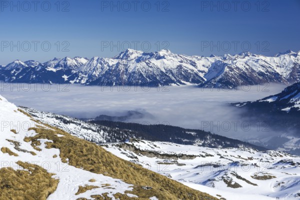 Ski area, Gottesackerplateau, Kleinwalsertal, Vorarlberg, Austria, behind Allgäu Alps, Allgäu,