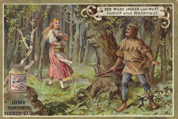 Picture series The Wild Hunter by Jul. Wolff, Ludolf and Waldtraut, Liebig picture, digitally