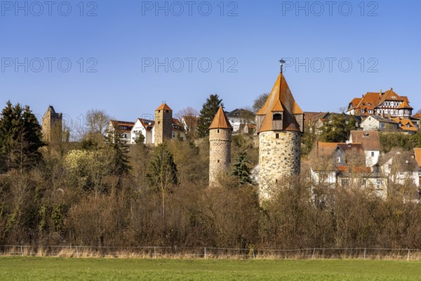 4 towers of the town wall in Fritzlar, Schwalm-Eder district, Hesse, Germany, Europe