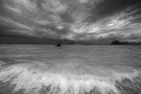 Longtail boat on the beach, Koh Ngai Island, Andaman Sea, Satun Province, Southern Thailand,