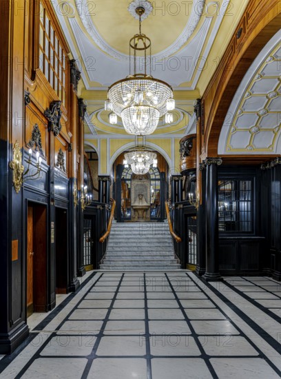 Historic interior design, staircase and corridor in the Hindenburghaus, Großer Burstah 31, Hamburg,