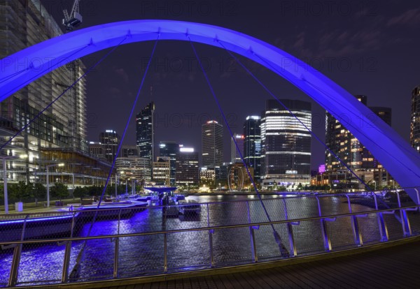 Skyline at Elisabeth Quay, blue hour, blue hour, harbour, Perth, State of Western Australia,