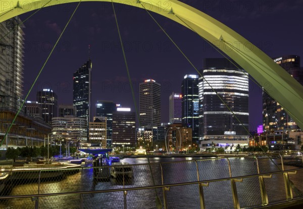 Skyline at Elisabeth Quay, blue hour, blue hour, harbour, Perth, State of Western Australia,