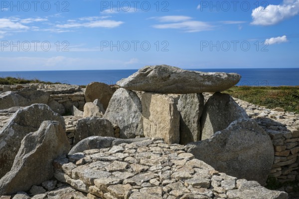 Plouhinec, Brittany, France - Dolmen tomb, dolmen of the Pointe du Souc'h at the information centre