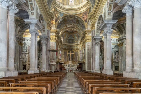 Interior of the Basilica of San Giovanni Battista in Finale Ligure, Riviera di Ponente, Liguria,