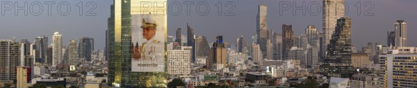 Panorama from the viewing platform of the Iconsiam on CAT Tower with huge billboard of the Thai