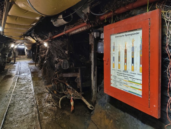 Underground, electric detonators in the Rammelsberg ore mine, UNESCO World Heritage Site, Goslar,