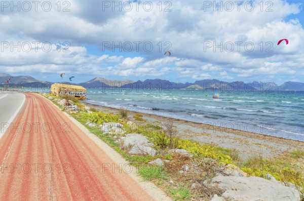 Group of people kitesurfing, Alcudia, Mallorca, Balearic Islands, Spain, Europe