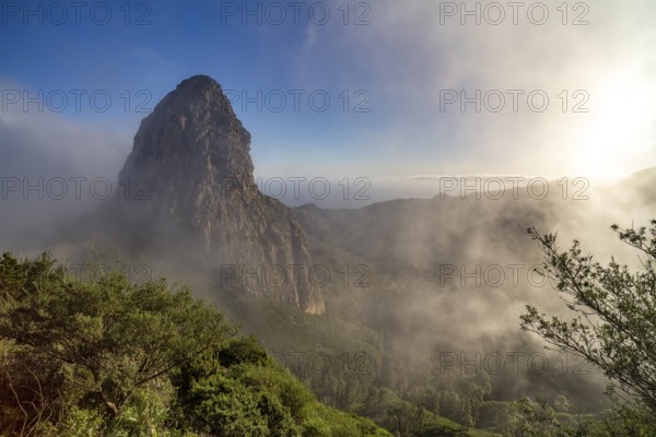 The volcanic rock Roque de Agando, symbol of the island of La Gomera, Canary Islands, Spain, Europe