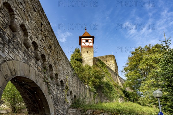 Nuremberg Towers and the town wall of Bad Wimpfen, Kraichgau, Baden-Württemberg, Germany, Europe