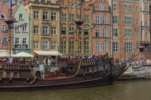 Mottlau pier in Gdansk with the Galeon Lew, a replica of an historic corsair
