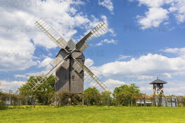 Trestle windmill on the Liebschützberg, Saxony, Germany, Europe