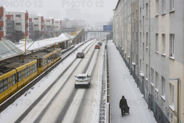 Essen, North Rhine-Westphalia, Germany - Onset of winter in the Ruhr area, few cars driving on the