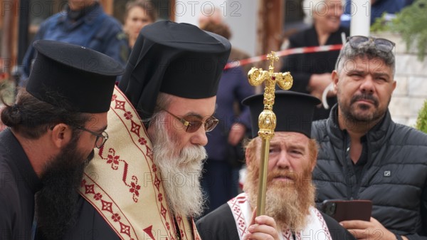 Archbishop Amphilochios, Orthodox priests during an outdoor religious ceremony, visit of the