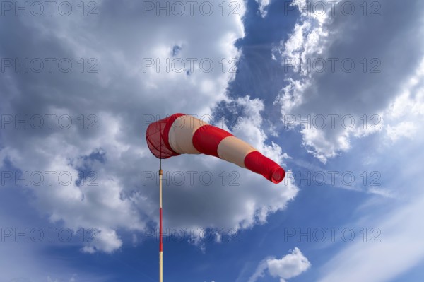 Windsock on a gliding airfield, cloudy sky, Bavaria, Germany, Europe