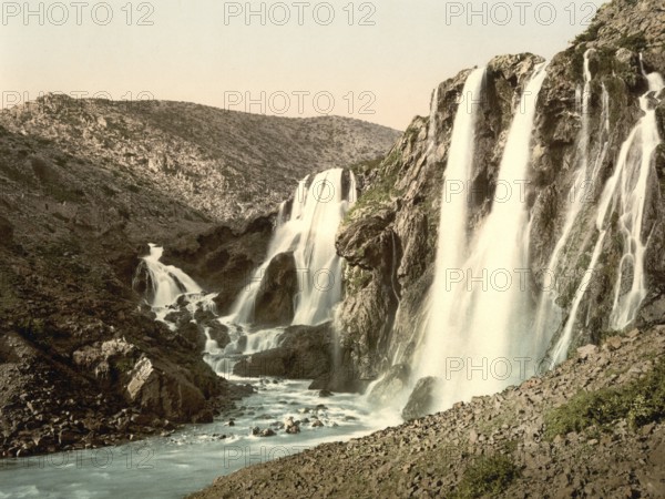Cascade, near Knin, Dalmatia, Croatia, Austro-Hungary, digitally restored reproduction from a 19th