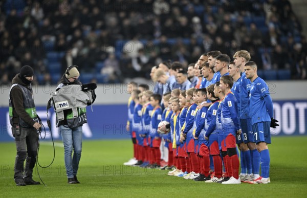 TVN Live Production TV camera films the line-up of TSG 1899 Hoffenheim and Tottenham Hotspur in