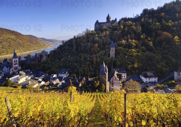 View of Bacharach with Stahleck Castle, hilltop castle above the Rhine, UNESCO World Heritage Upper