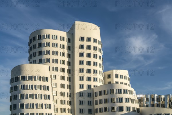 The Neue Zollhof with the Gehry buildings by architect and designer Frank Gehry in the Media