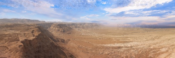 Israel Panoramic views from Masada Fortress in National Park in Negev Judaean Desert near Dead Sea
